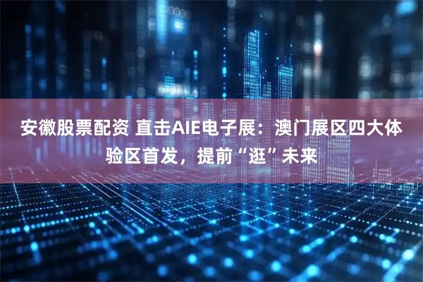安徽股票配资 直击AIE电子展：澳门展区四大体验区首发，提前“逛”未来